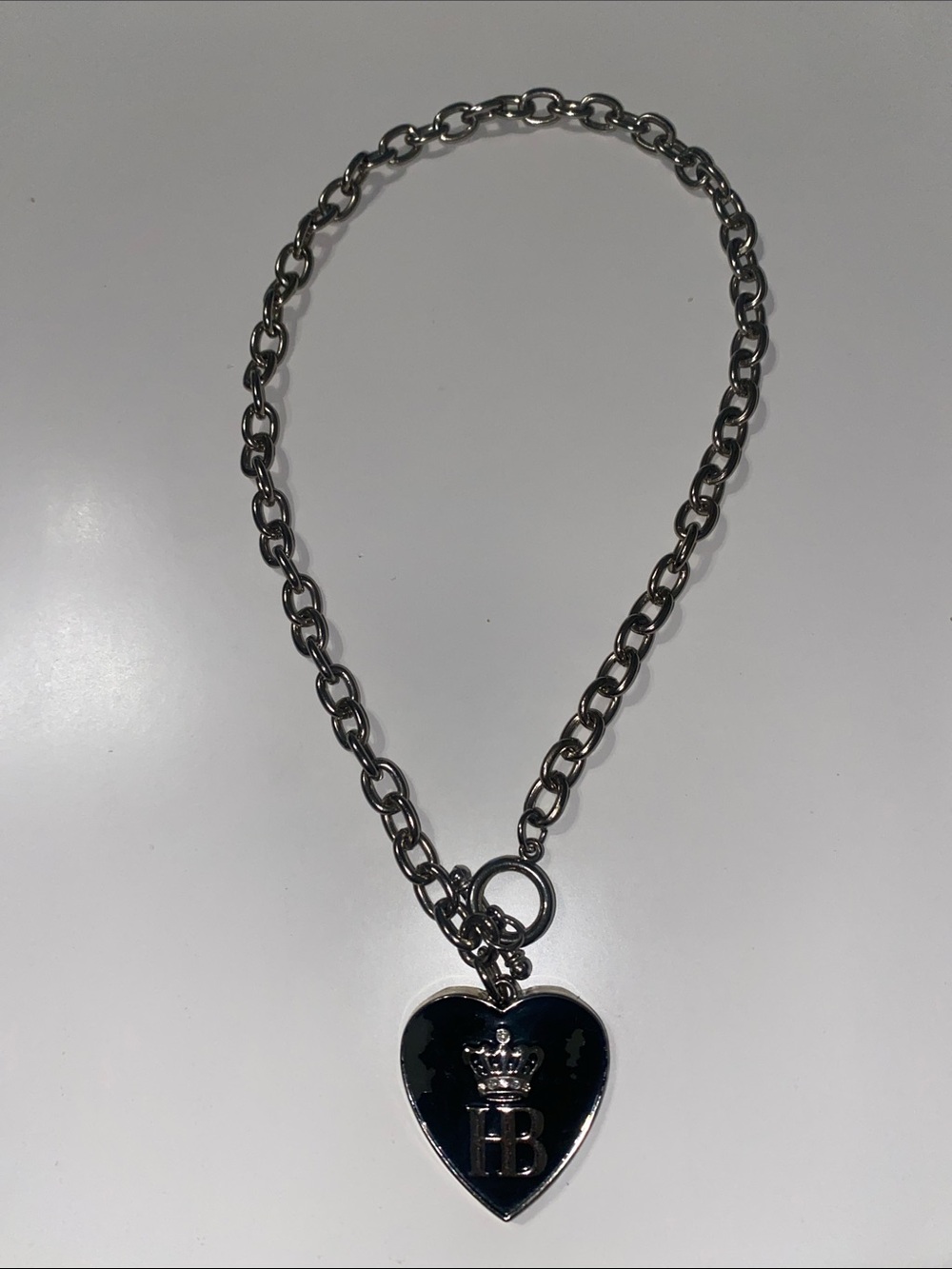 Black Heart Pendant Chain Necklace with Crown Initial Pendant